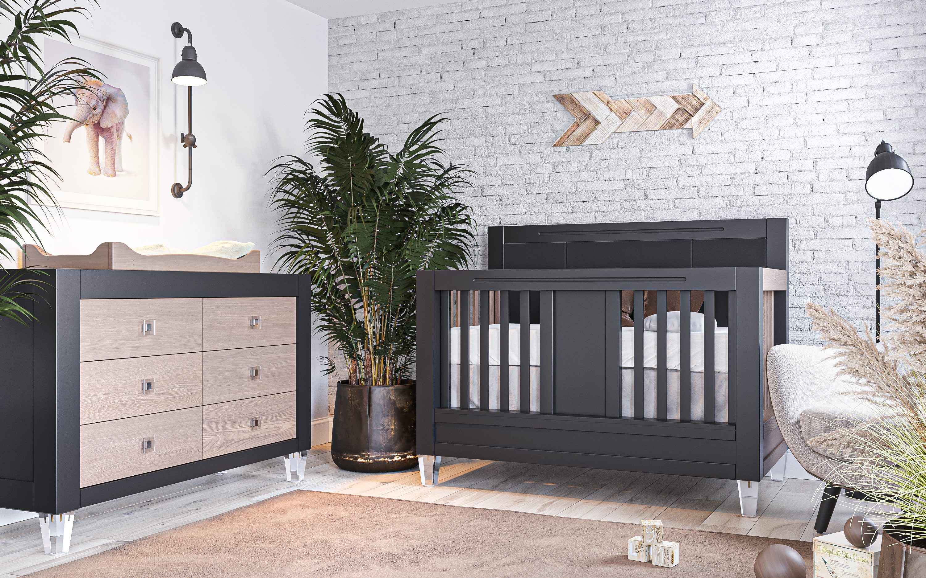 Pătuț Convertibil Millenario din Lemn Masiv cu Panou Tapițat