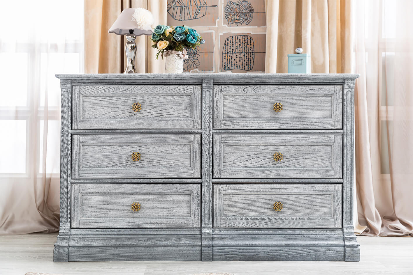 Comodă Dublă Imperio din Lemn Masiv cu 6 Sertare