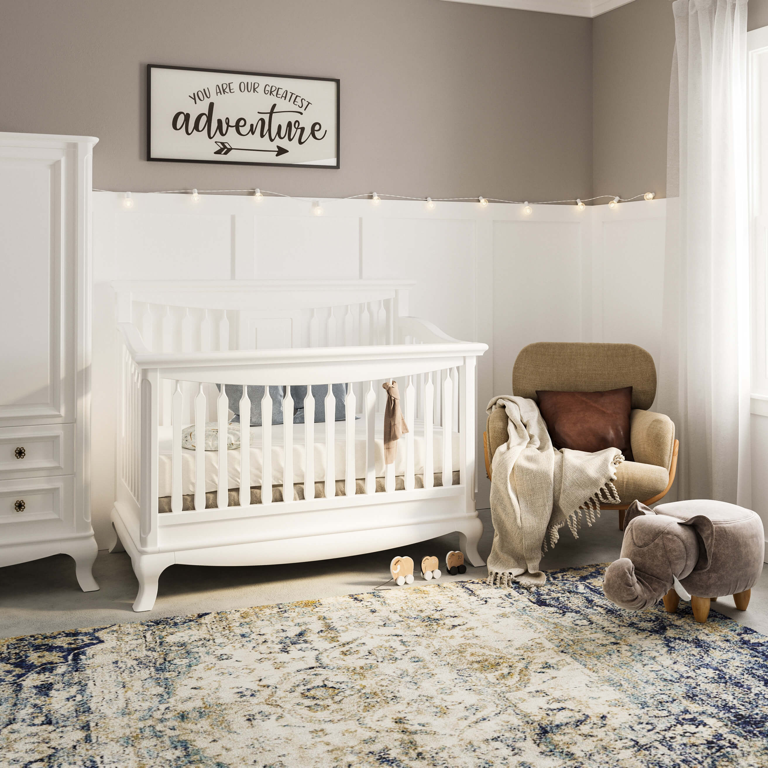 Pătuț Convertibil Antonio cu Baluștri din Lemn Masiv