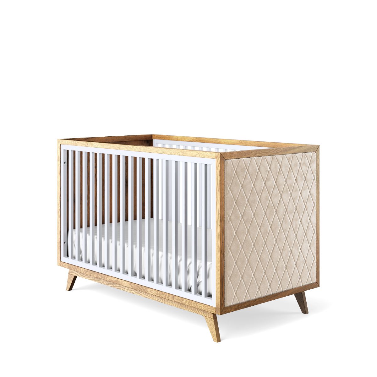 Pătuț Uptown din Lemn Masiv cu Laterale Tapițate