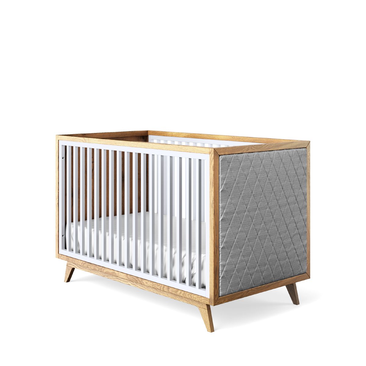 Pătuț Uptown din Lemn Masiv cu Laterale Tapițate