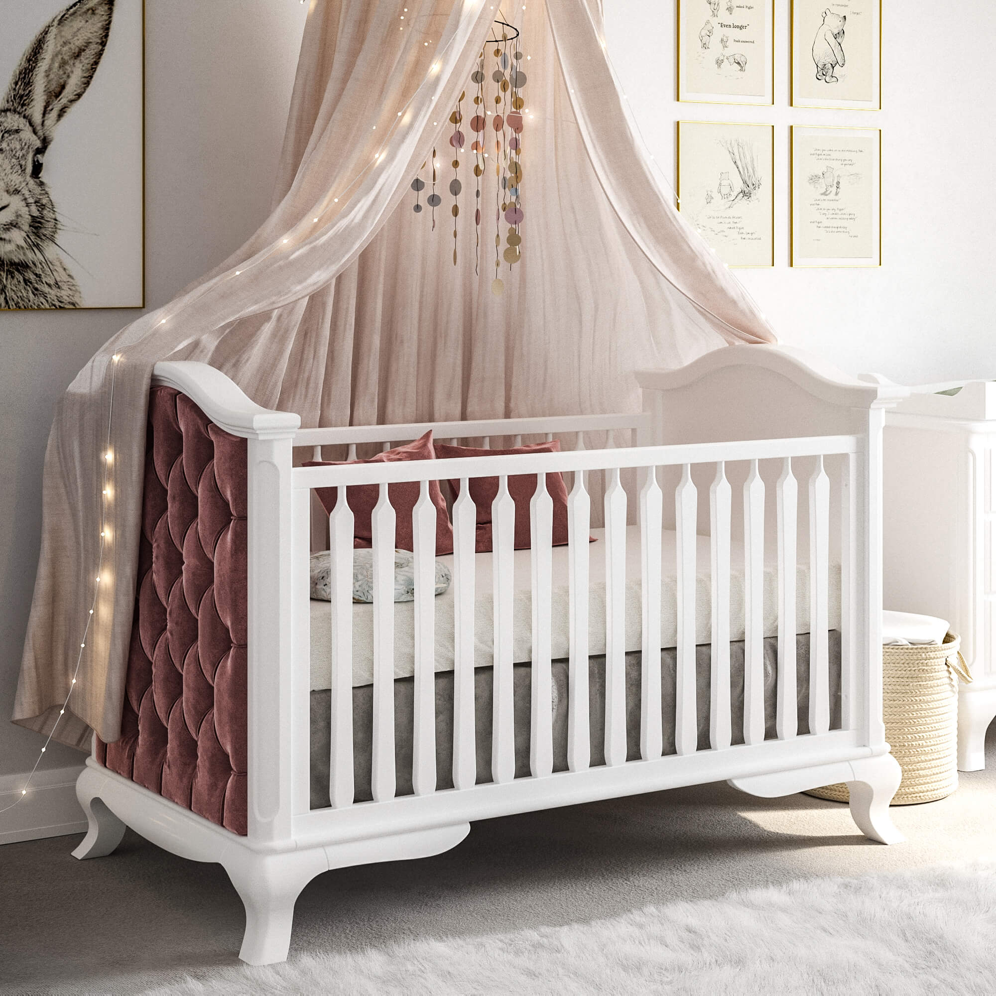 Pătuț Clasic Cleopatra din Lemn Masiv cu Laterale Tapițate