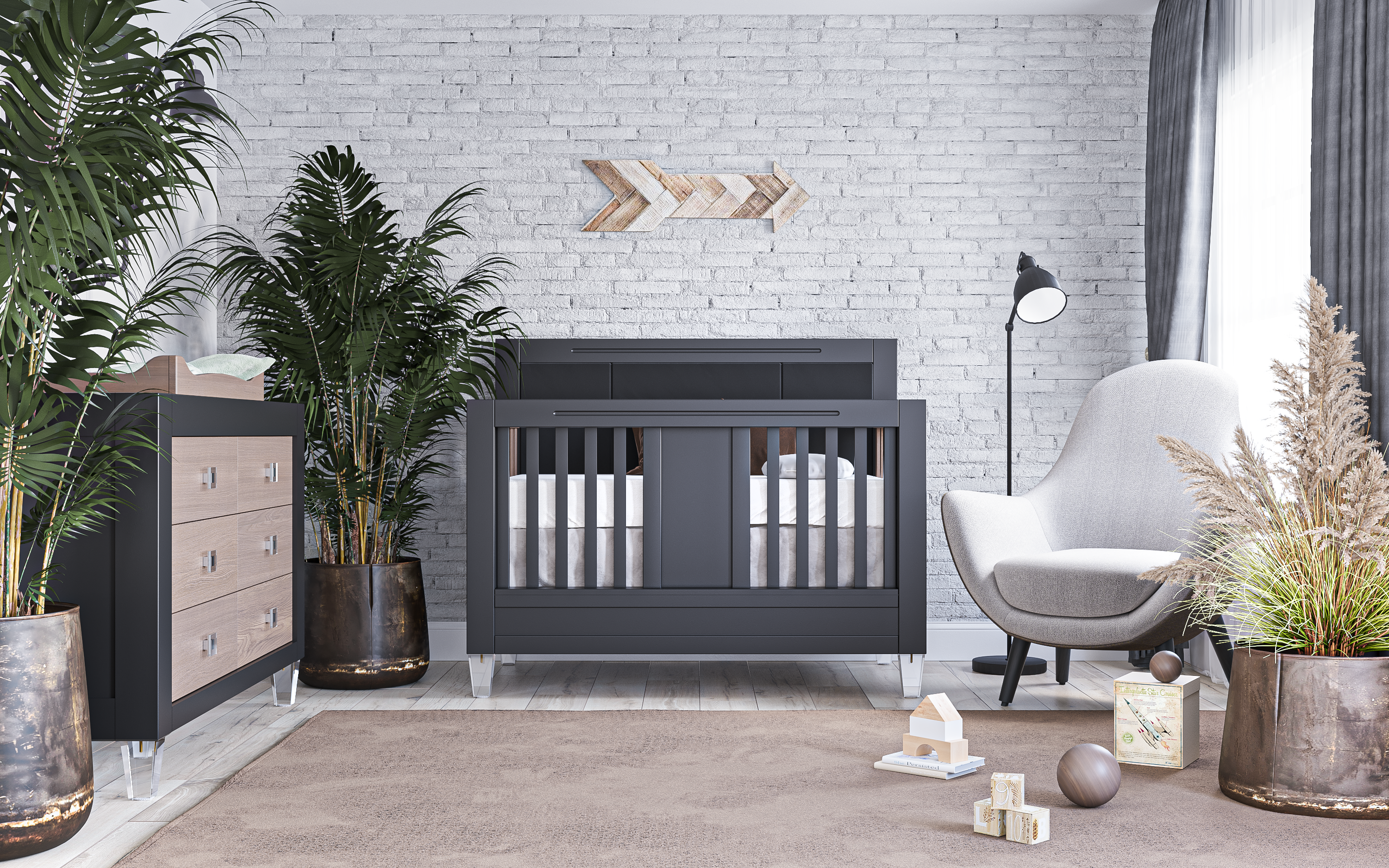 Pătuț Convertibil Millenario din Lemn Masiv cu Panou Tapițat