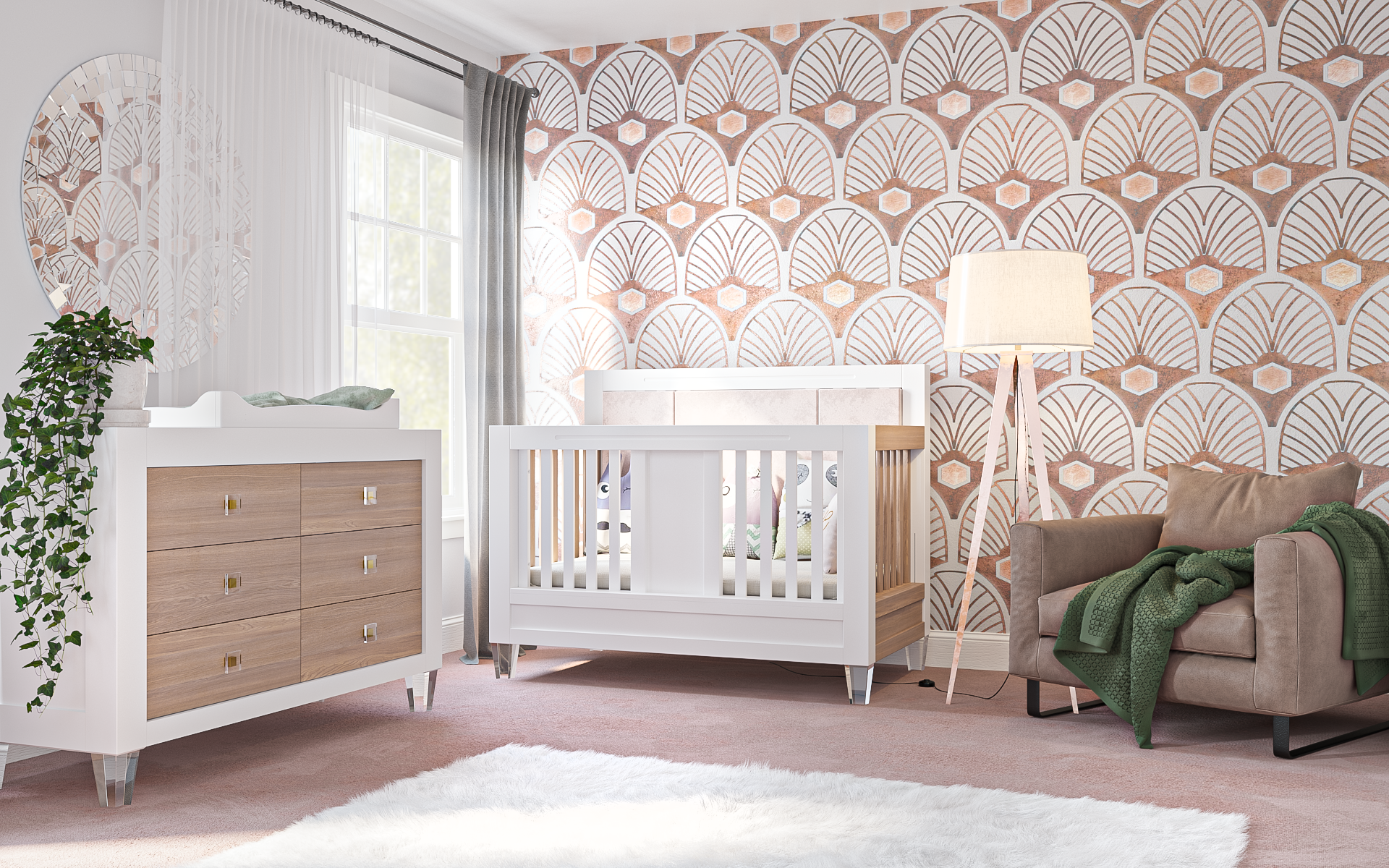 Pătuț Convertibil Millenario din Lemn Masiv cu Panou Tapițat