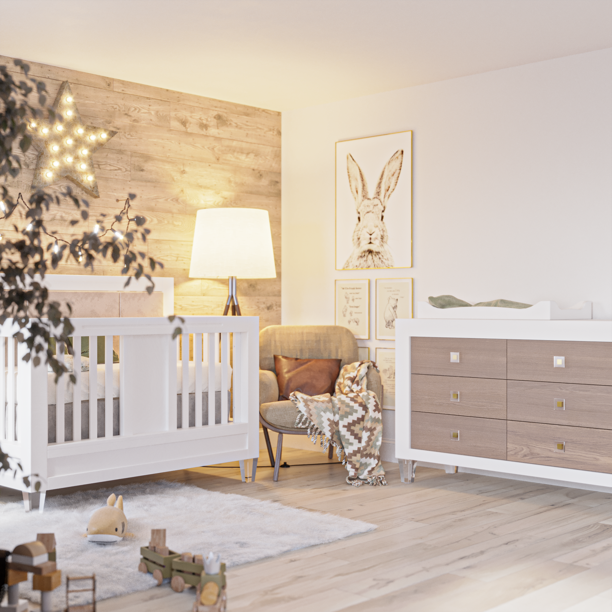 Pătuț Convertibil Millenario din Lemn Masiv cu Panou Tapițat