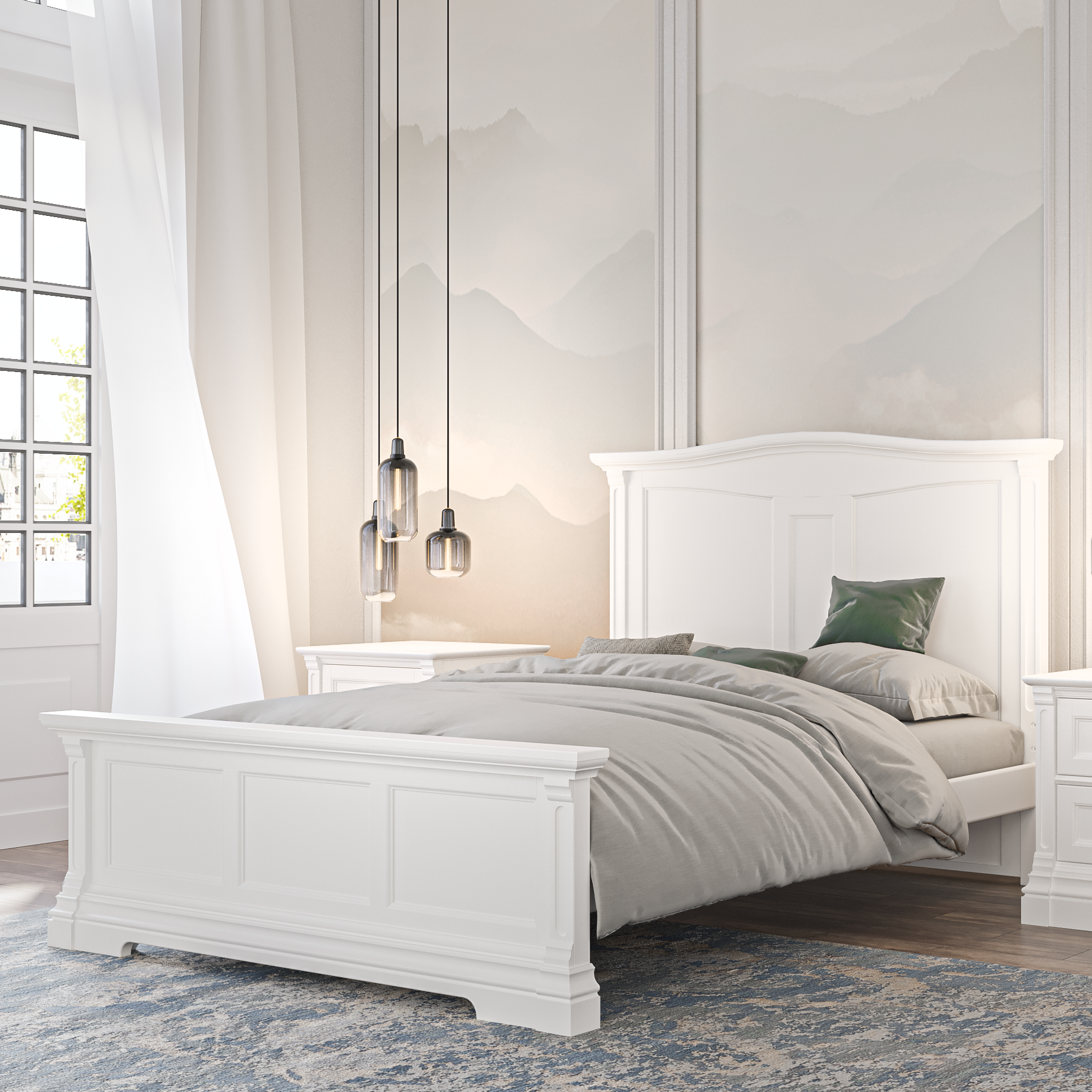 Pat Dormitor Imperio din Lemn Masiv cu Spate Plin