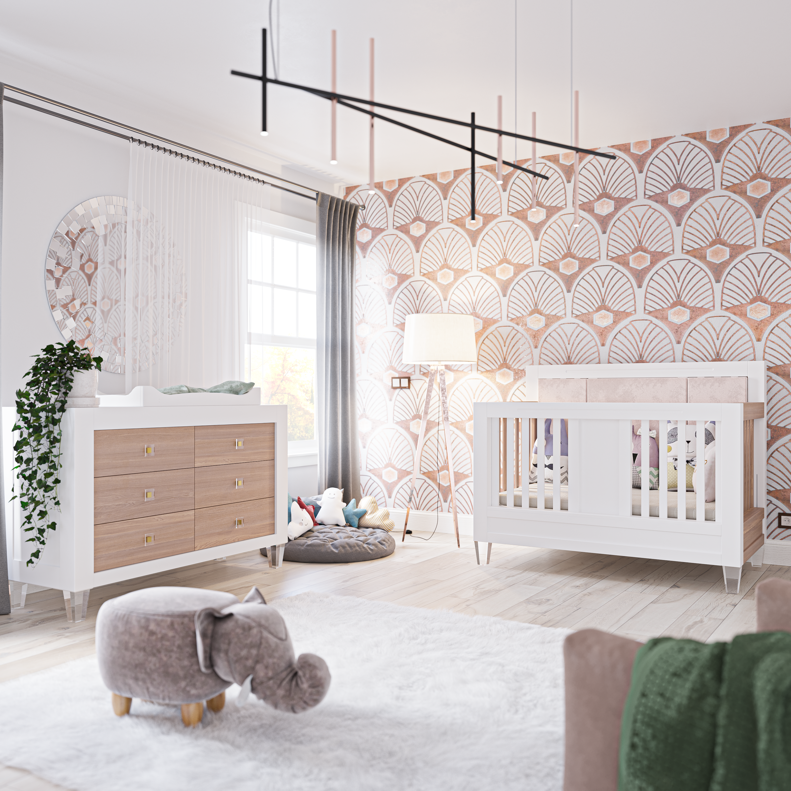 Pătuț Convertibil Millenario din Lemn Masiv cu Panou Tapițat