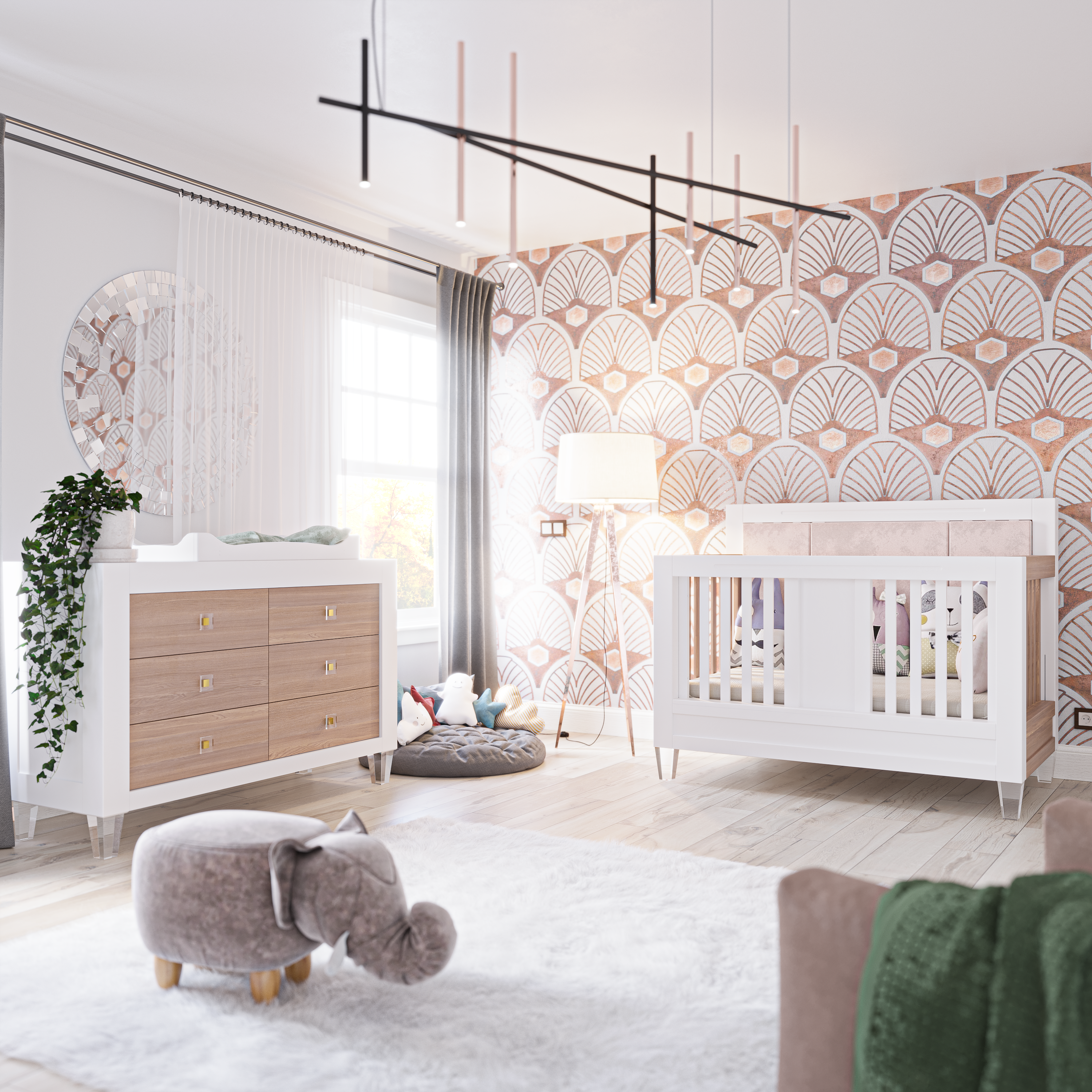 Pătuț Convertibil Millenario din Lemn Masiv cu Panou Tapițat