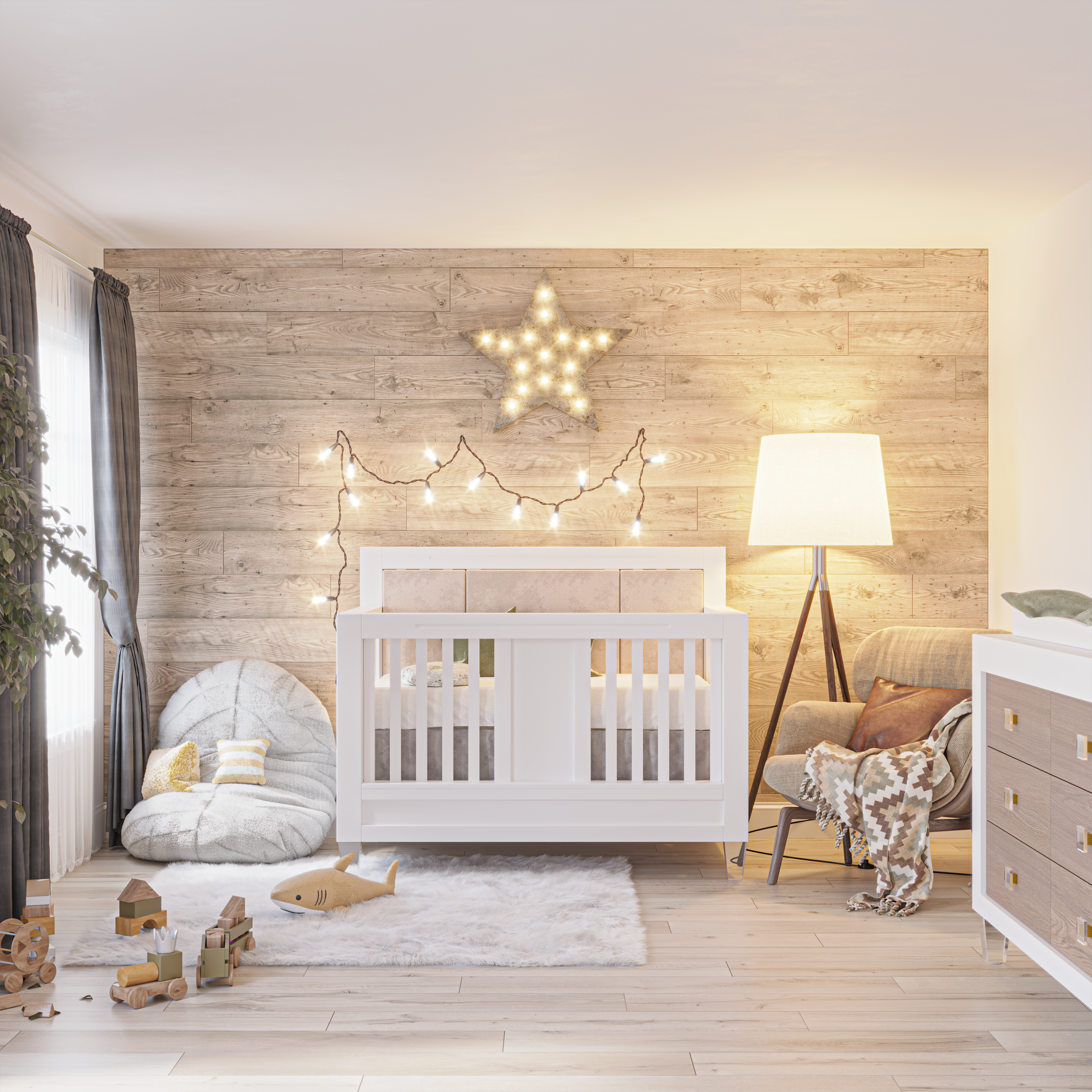 Pătuț Convertibil Millenario din Lemn Masiv cu Panou Tapițat