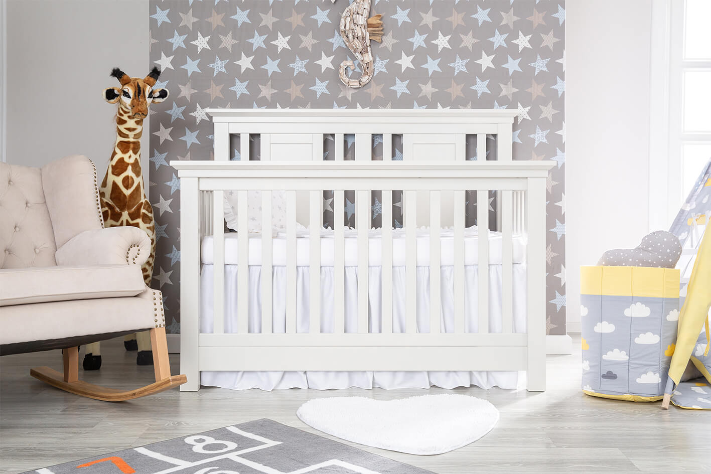 Pătuț Convertibil 4-în-1 Karisma din Lemn Masiv Spate cu Baluștri